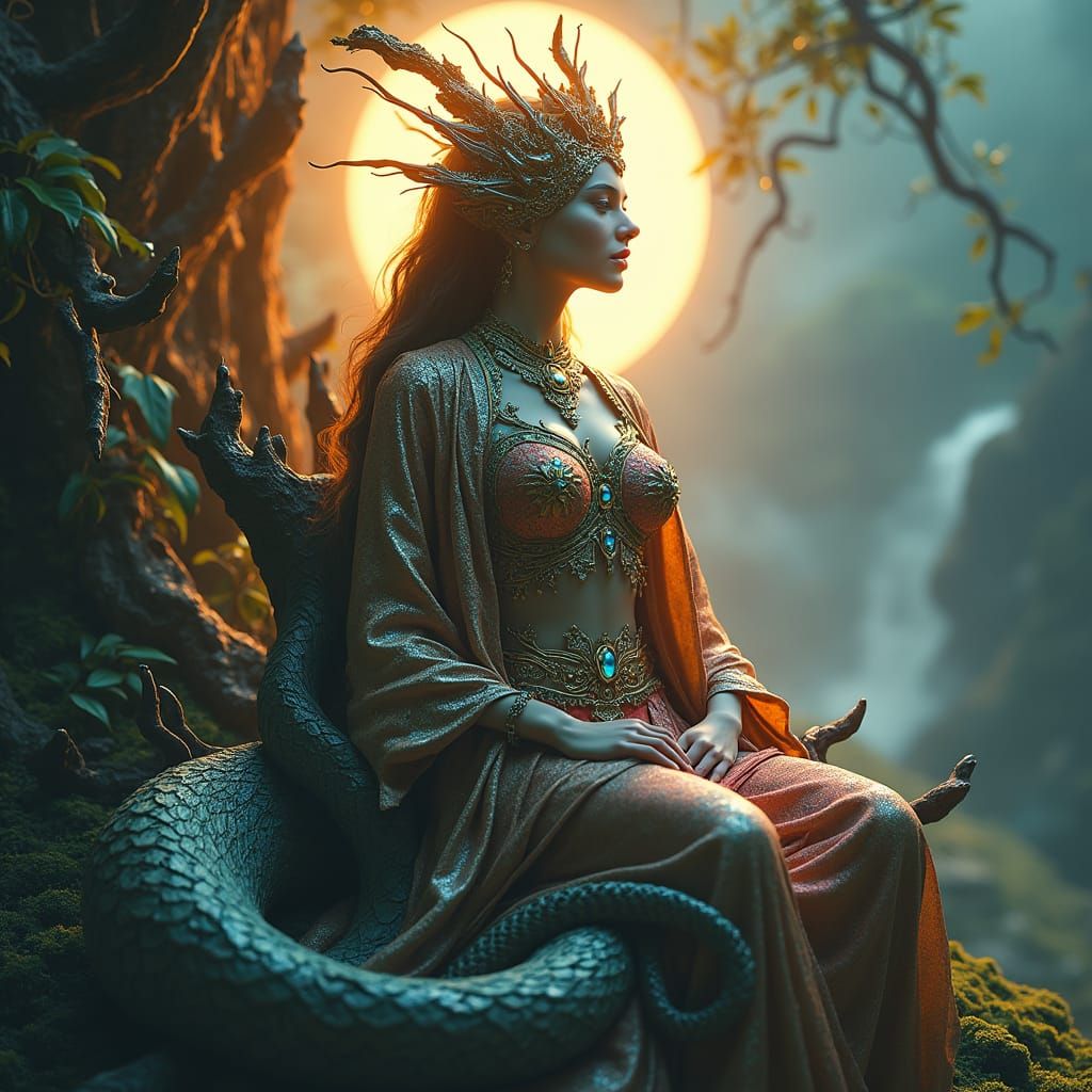 Serpent Queen on Living Throne: Matte Painting