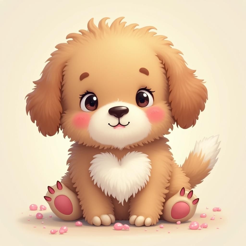 Heart-Shaped Fur Puppy in Kawaii Style