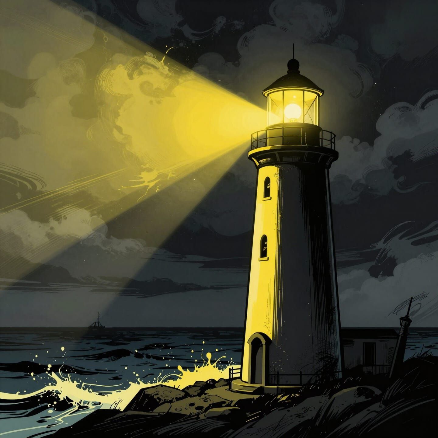 Minimalist Lighthouse Beacon in Stormy Seas