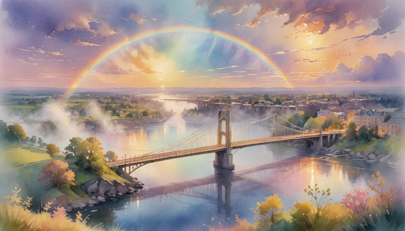 Ethereal Rainbow Bridge in Digital Watercolor Painting