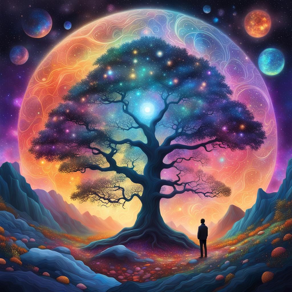 Astral Seasons: A Holographic Mixed Media Illustration