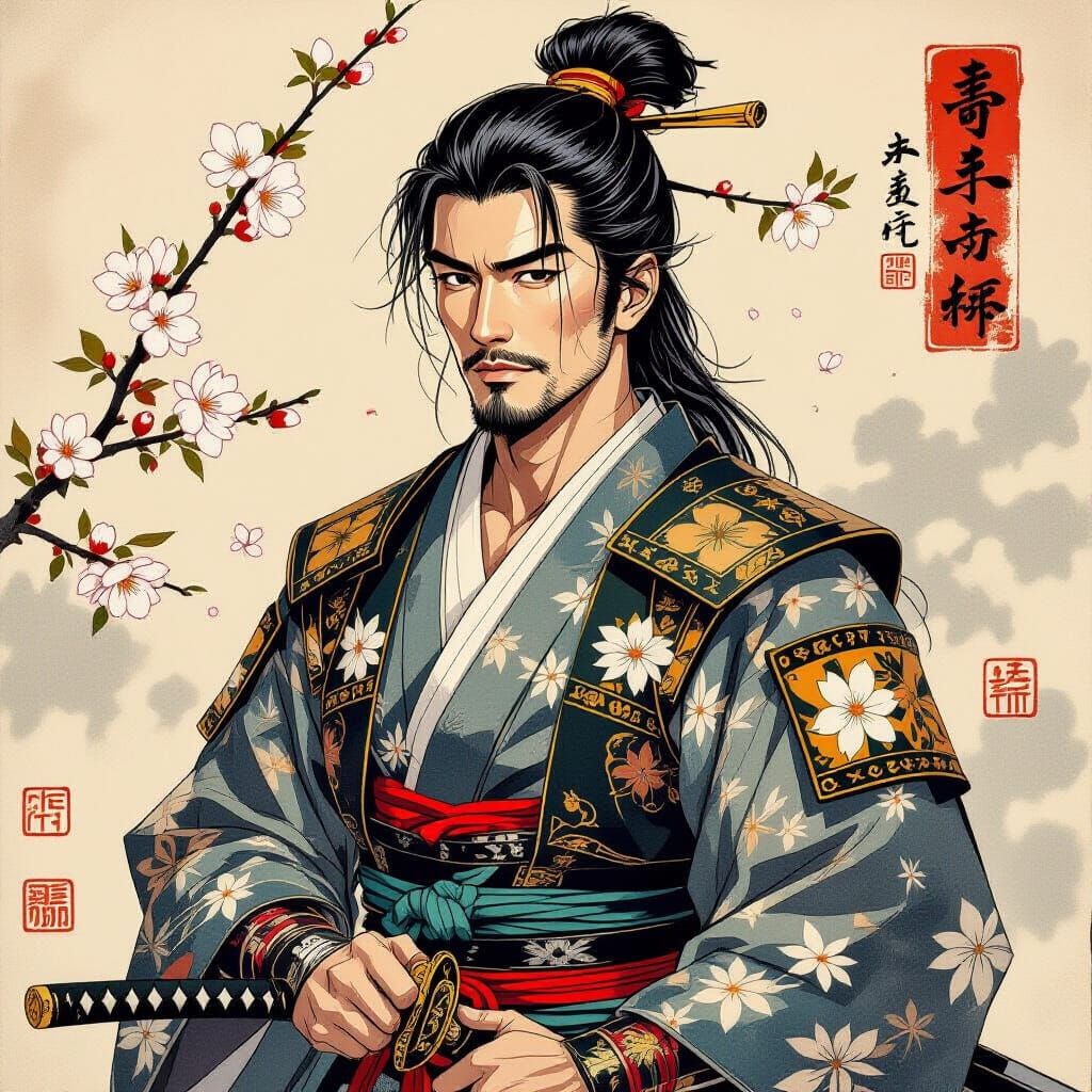 Jasmine Samurai in Ukiyo-e Style