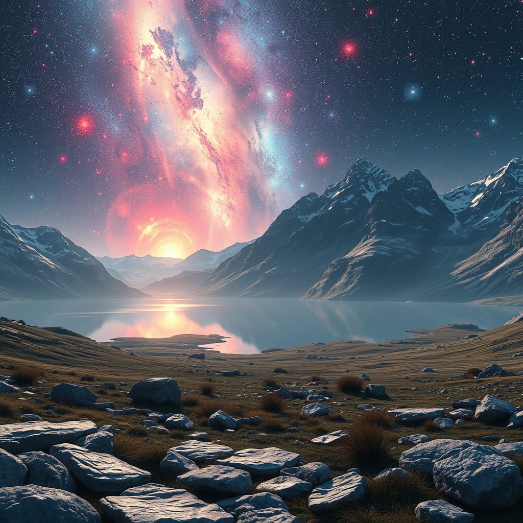 Cosmic Highland Odyssey in 3D Anime Style