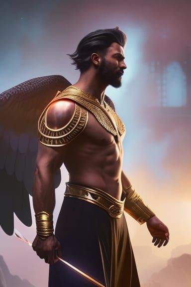 Male Fallen Angel Portrait in Digital Art Style