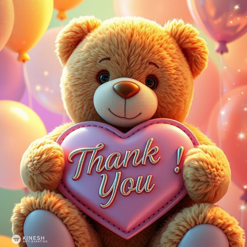 Teddy Bear with Thank You Heart in Dreamlike Fantasy