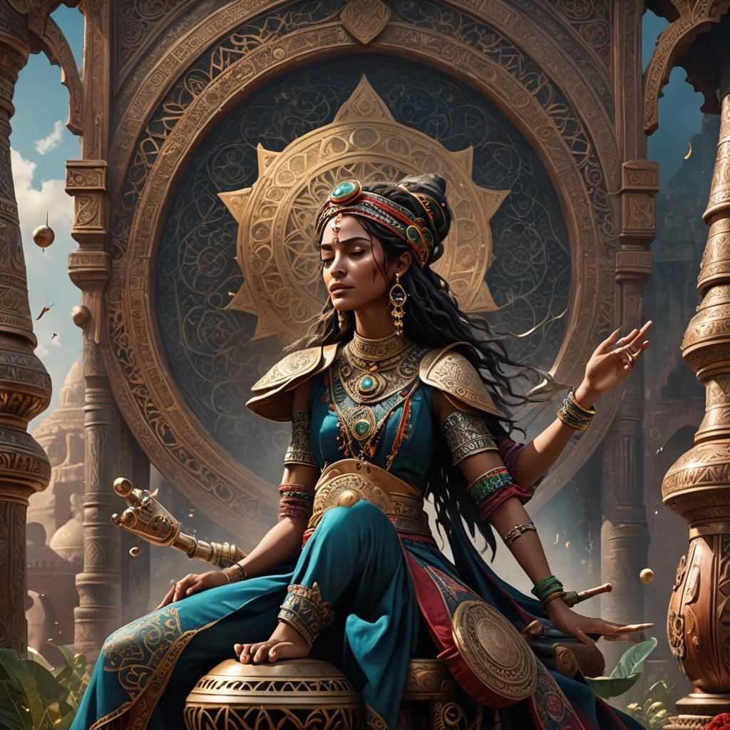 Dreaming Girl with Sistrum and Darbuka Drum