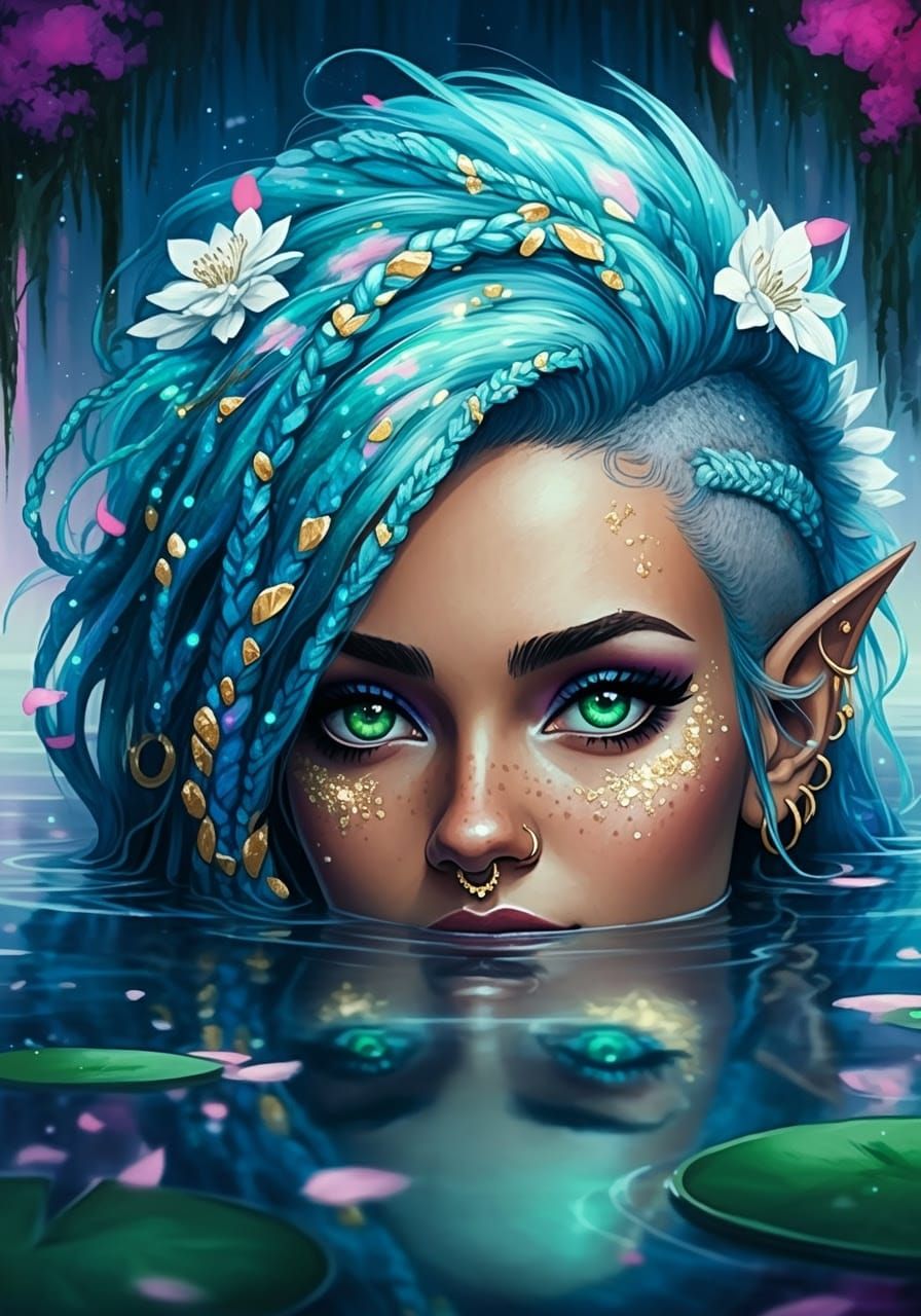 Gorgeous Punk Nymph Emerges from Forest Lake