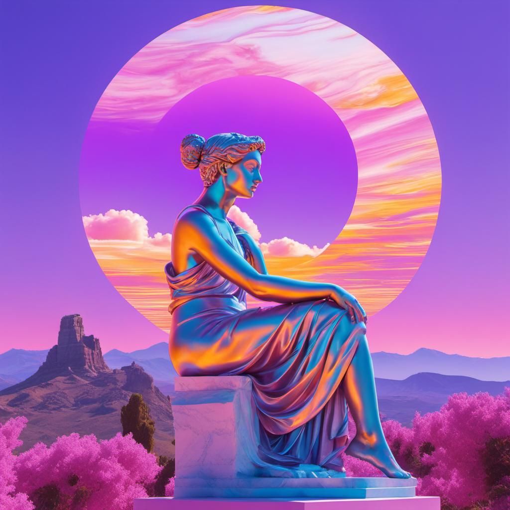 Vaporwave Athena Marble Statue in Lavender Light