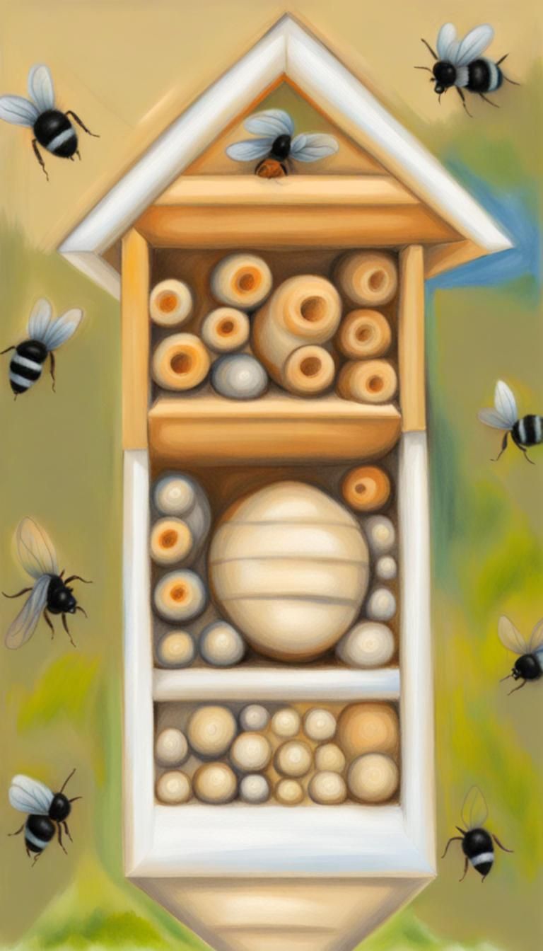Mason Bee Nest in Oil Pastel Style