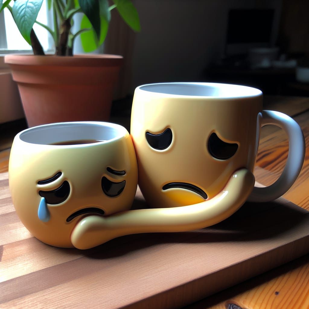 Sad Coffee Mugs Hugging: An Emoji Experiment
