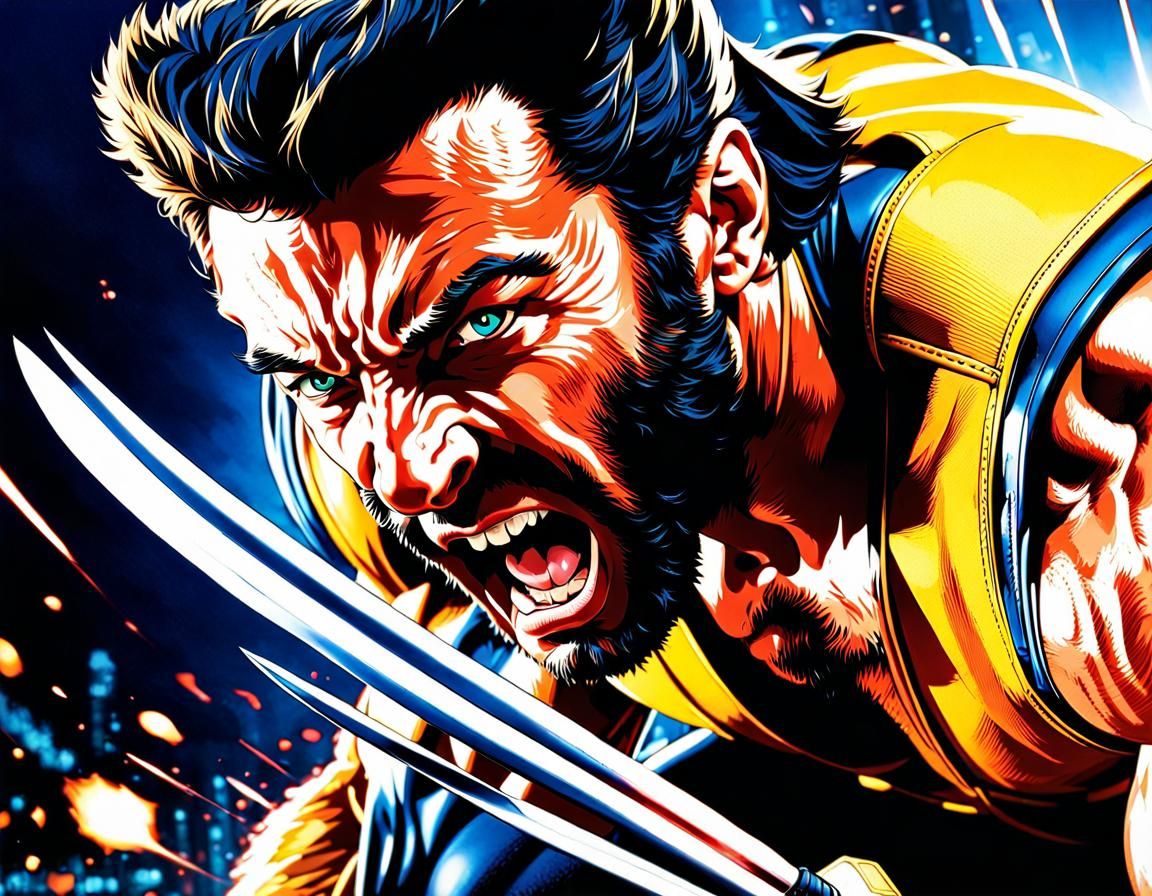 Wolverine Action Portrait in Colorful Splash Art Style