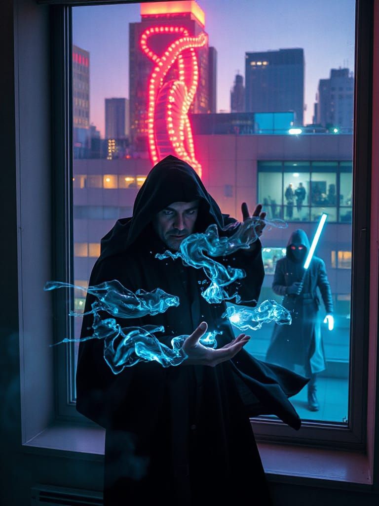 Wizard Conjures Spells in Cyberpunk Apartment