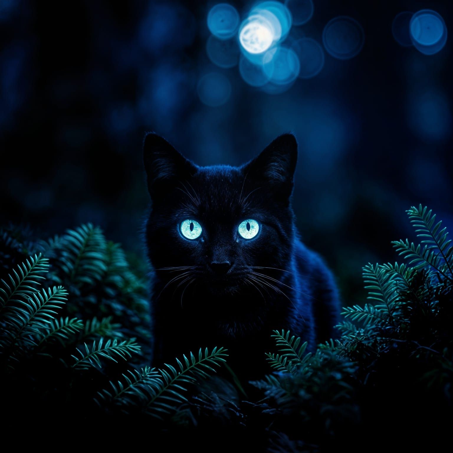 Cat's glowing eyes at night