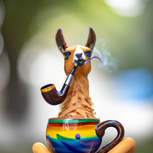 A llama sitting in a teacup