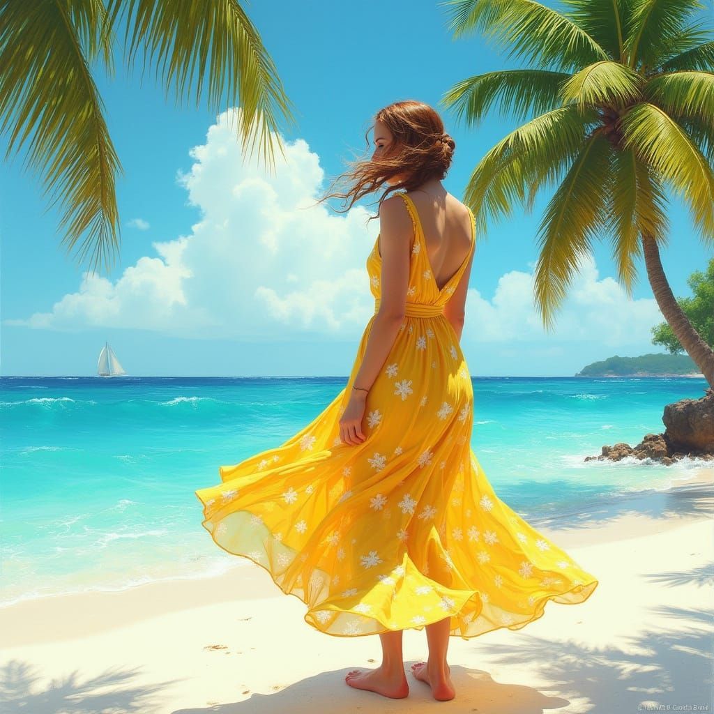 French Impressionist Beauty on a Tropical Beach