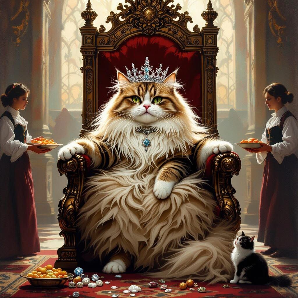 Opulent Throne Room Scene With Regal Cat