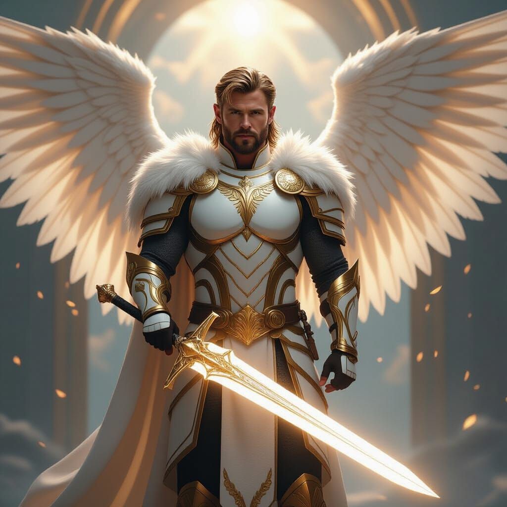 Celestial Warrior Angel in Gold Armor