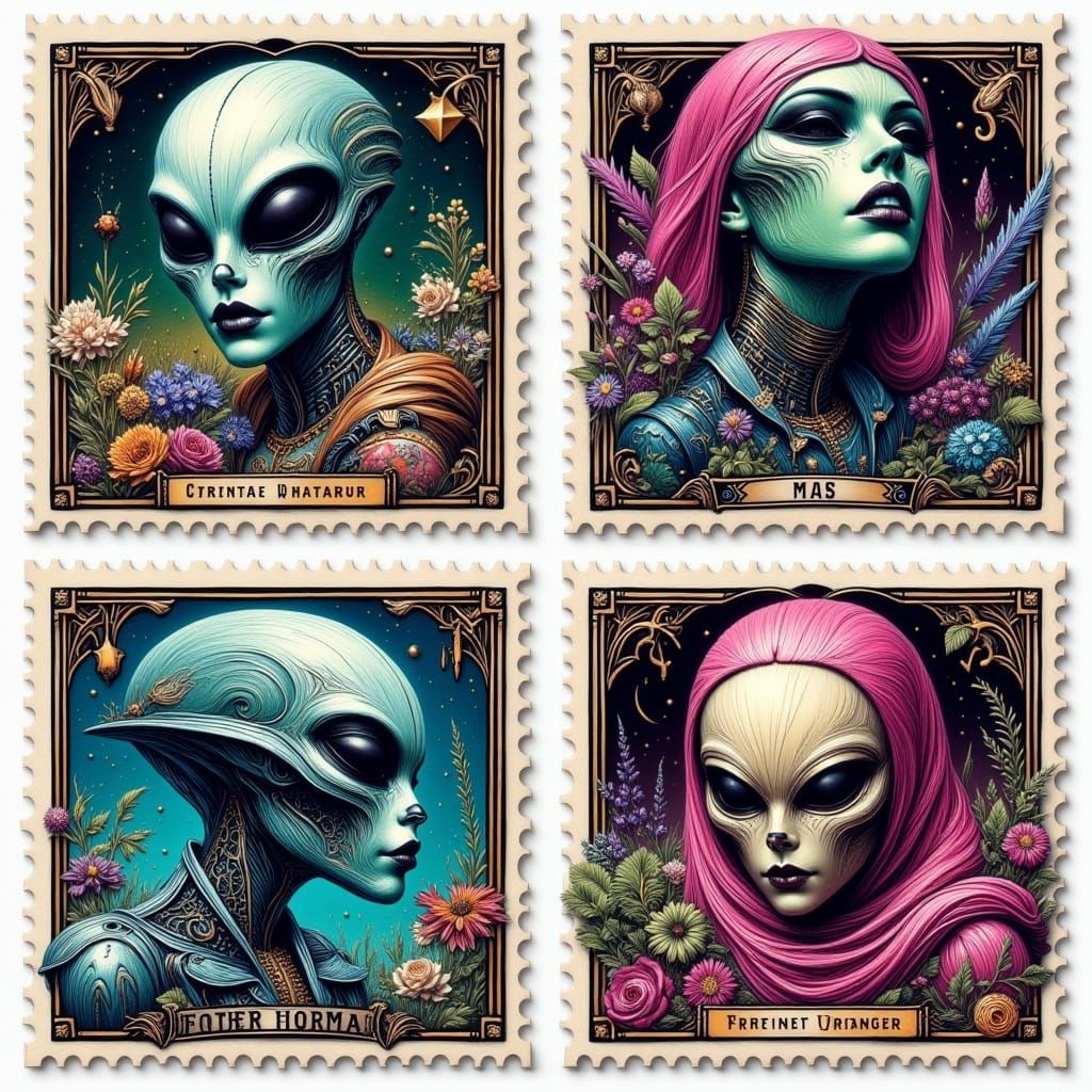 Aliens Invading Earth: A Series of Gothic Stamps