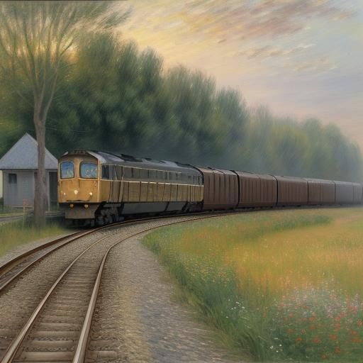 Impressionist Railway Scene with Dreamy Light Effects