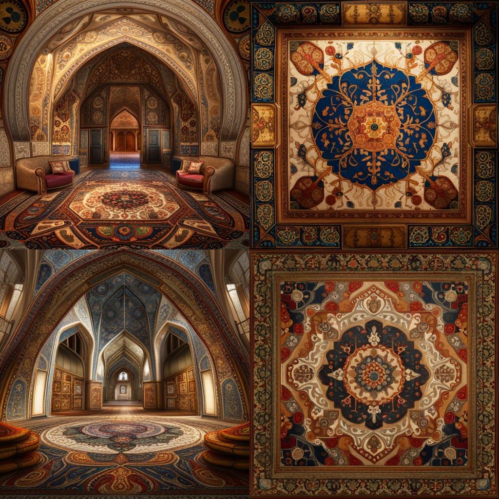 Detailed Persian Carpet Matte Painting in Deep Color