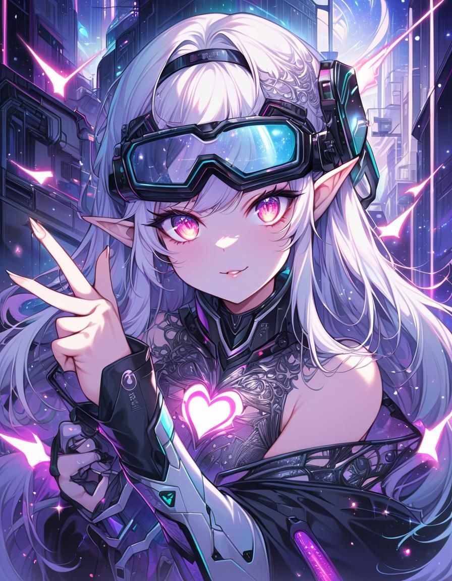 Anime Elf Soldier with Finger Guns in Sci-Fi Style