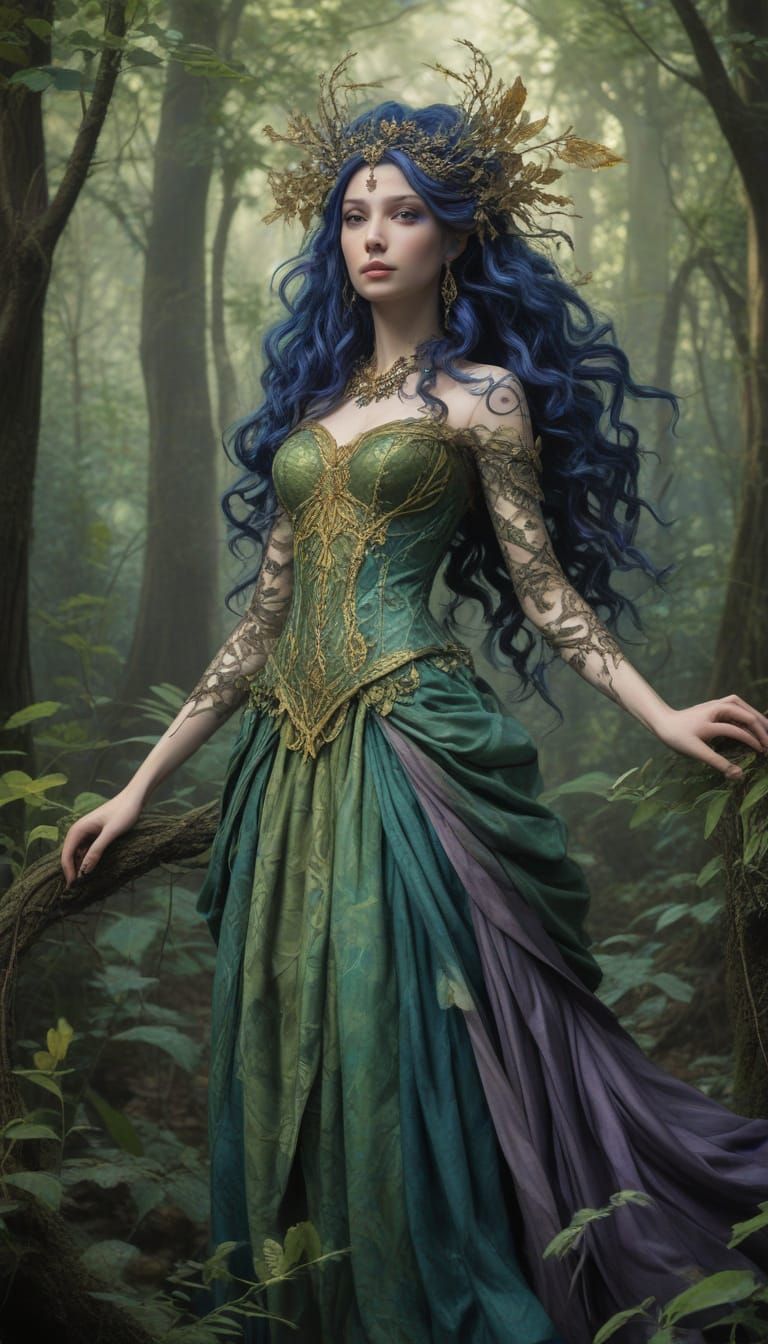 Ethereal Alien Goddess in Vibrant Forest Realm