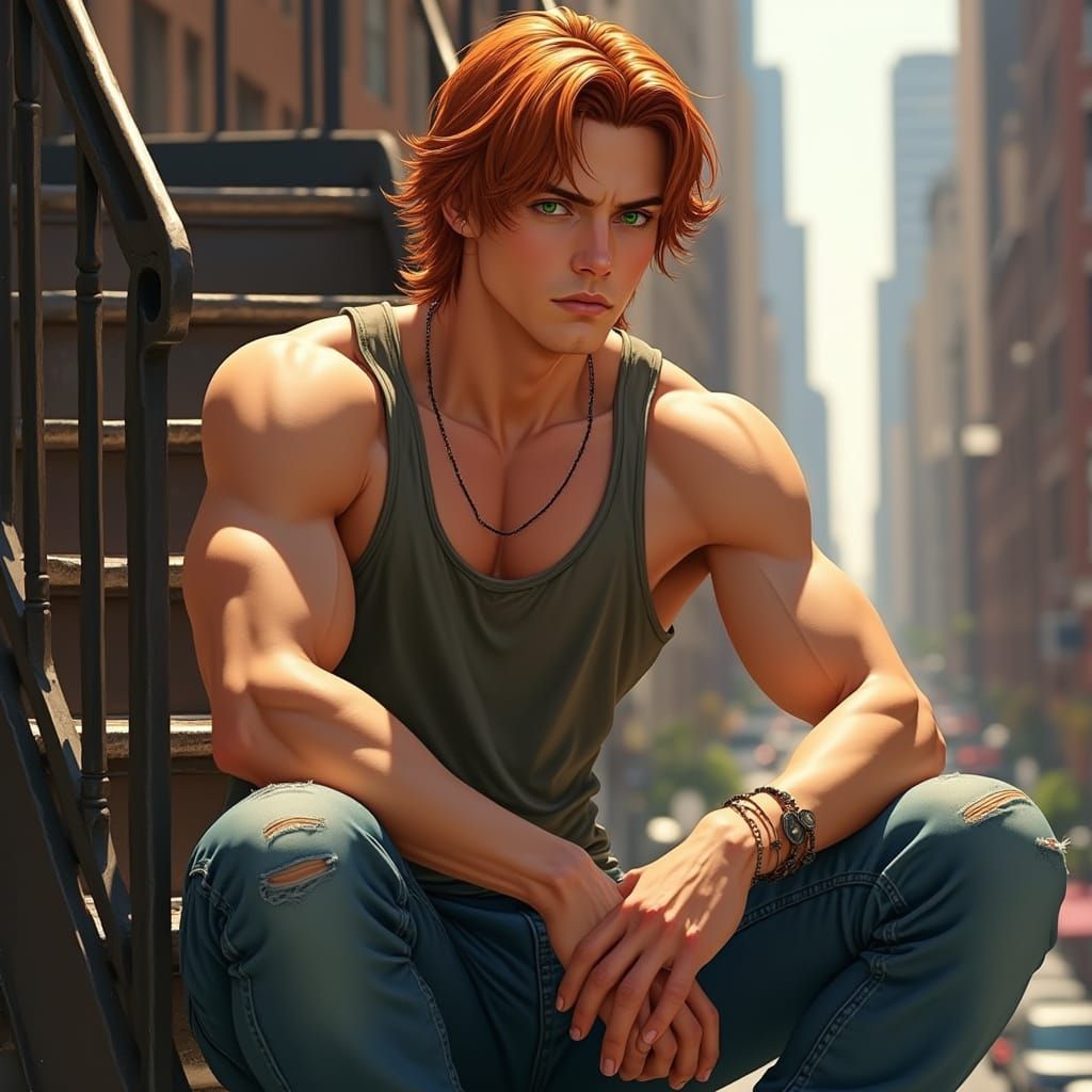 Portrait of Handsome Man on Fire Escape