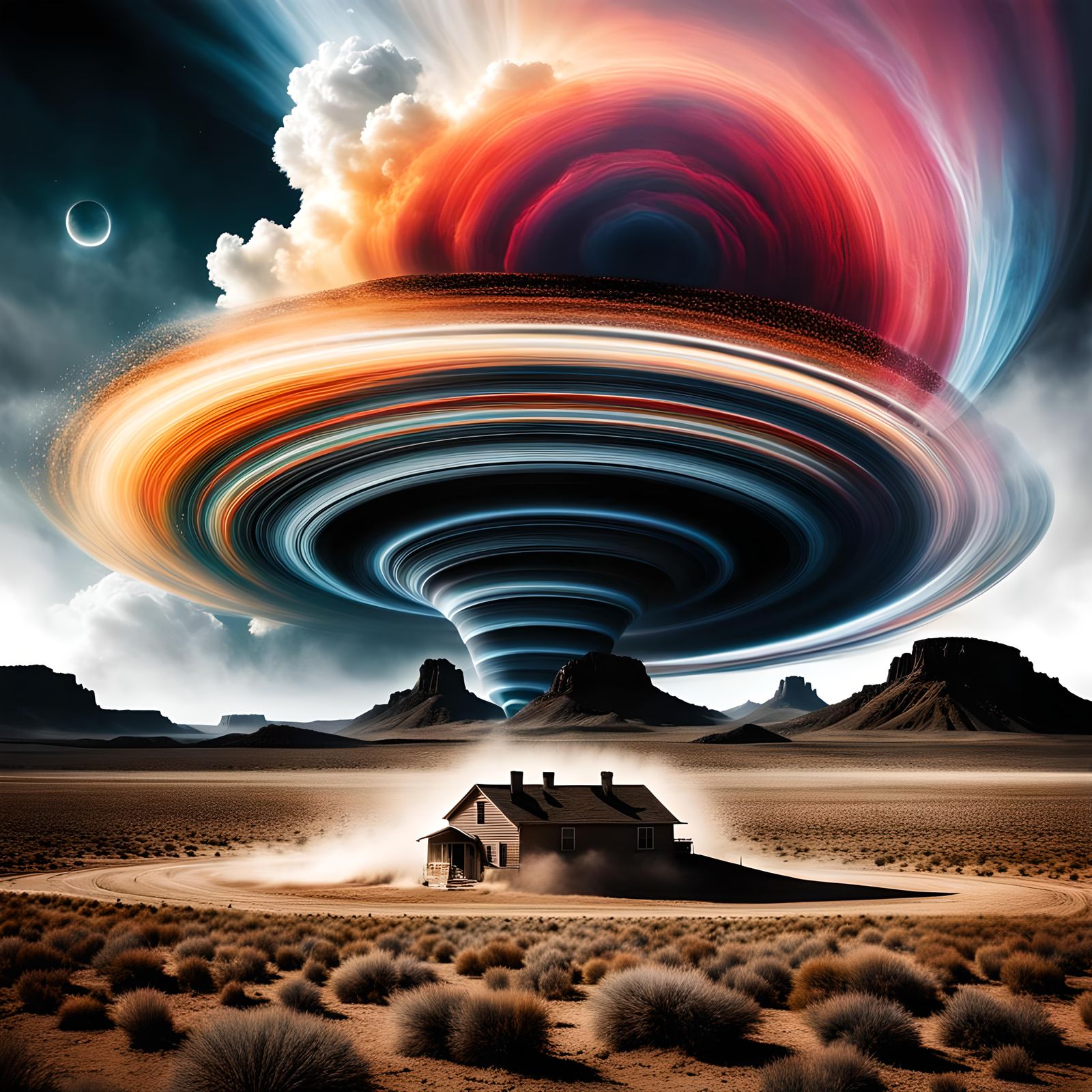 Cosmic Tornado Over Texas Desert, Digital Watercolor