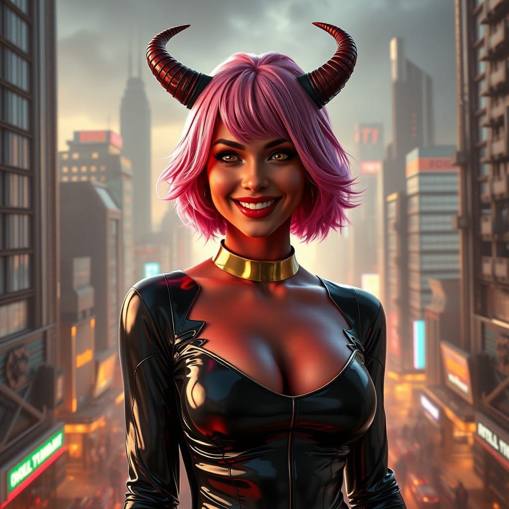 Cyberpunk Goddess in Crimson Skinsuit