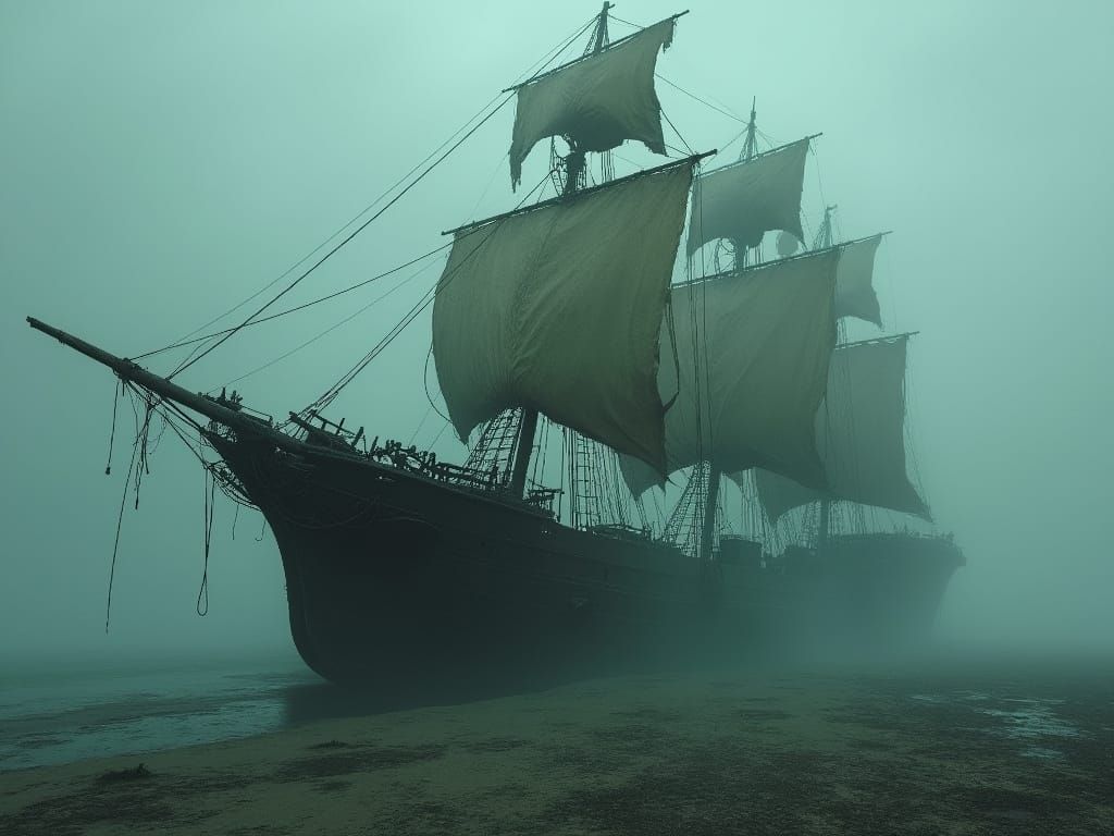 Eerie Ghost Ship in Dark Mystical Style