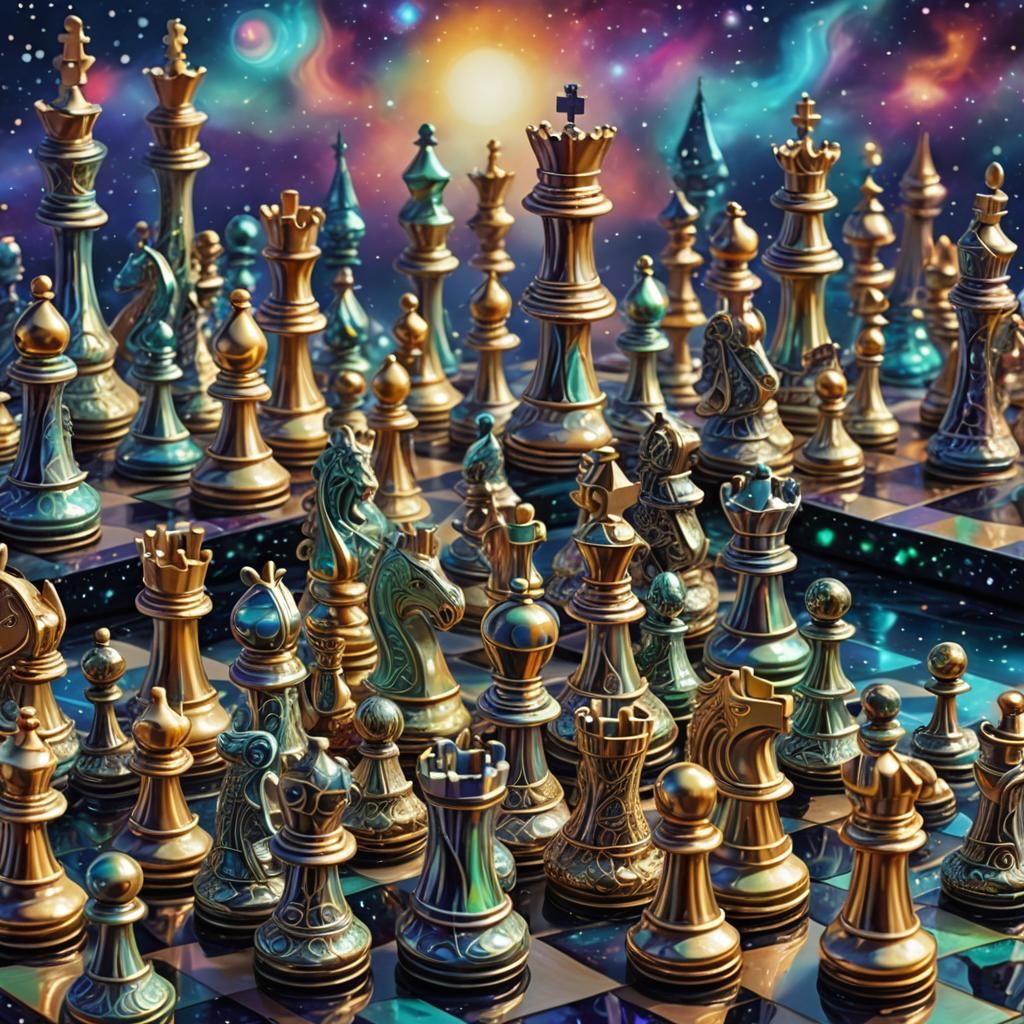 Cosmic Chess Game in Surreal Digital Art
