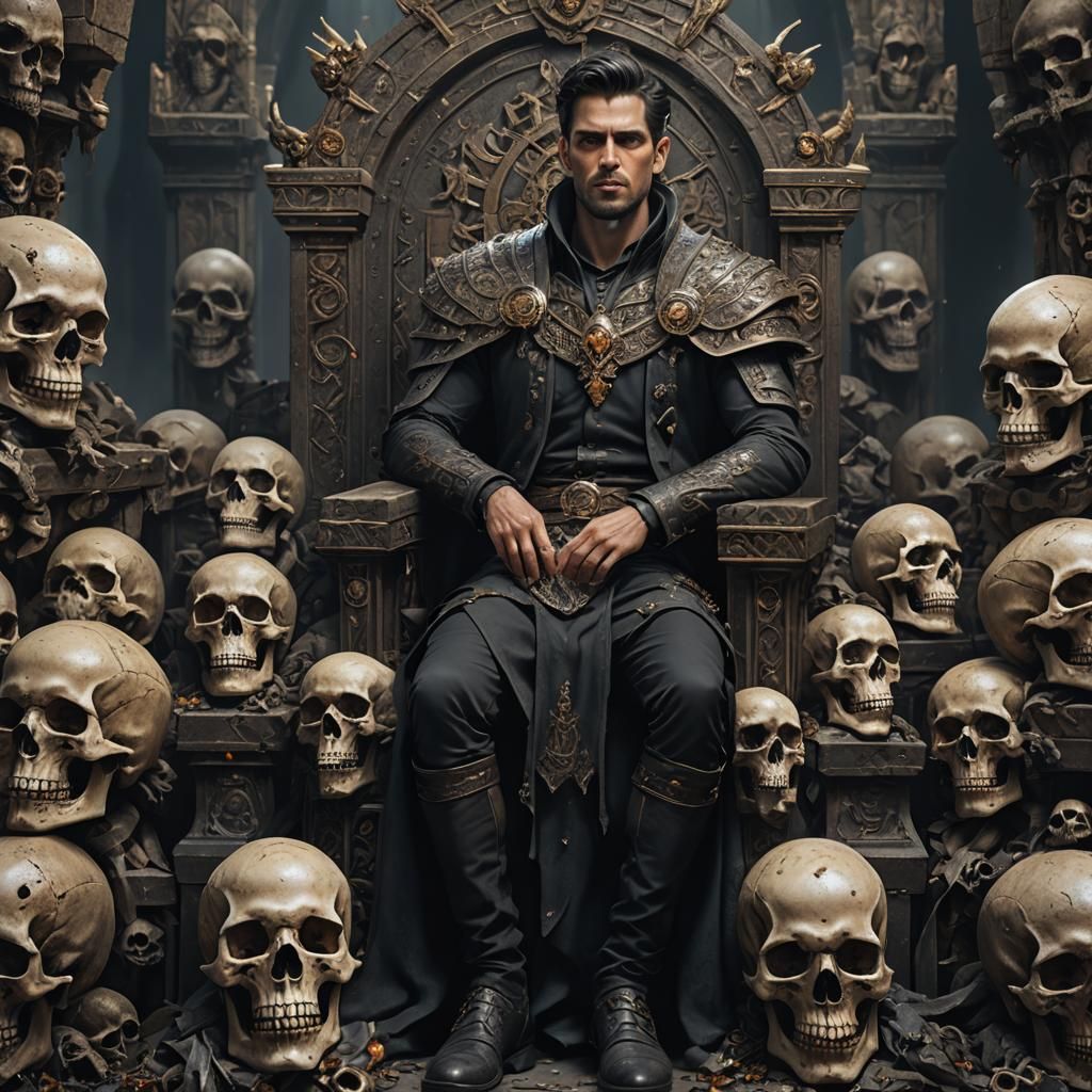Handsome Man on Skull Throne: Fantasy Concept Art