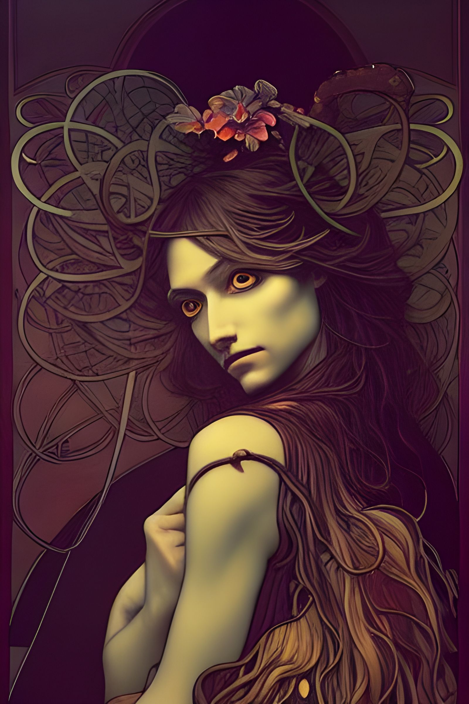Goddess Portrait in Art Nouveau Street Art Style