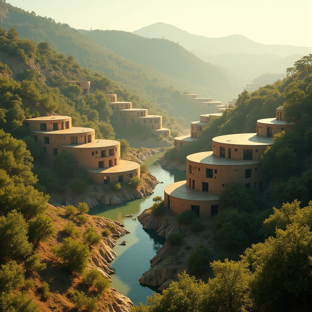 Futuristic Urban Core Thrives Amidst Wildfire Terrain