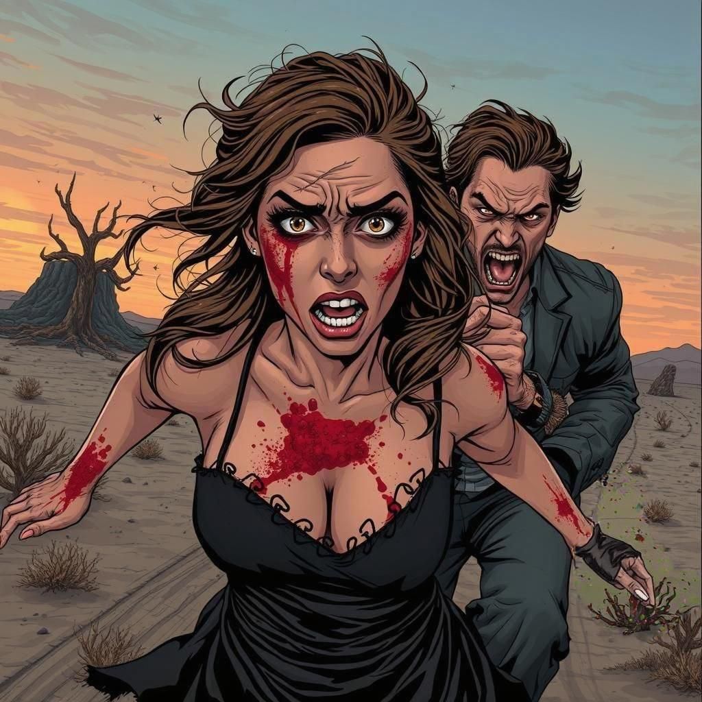 Eerie Ghostly Woman Running from Evil Man