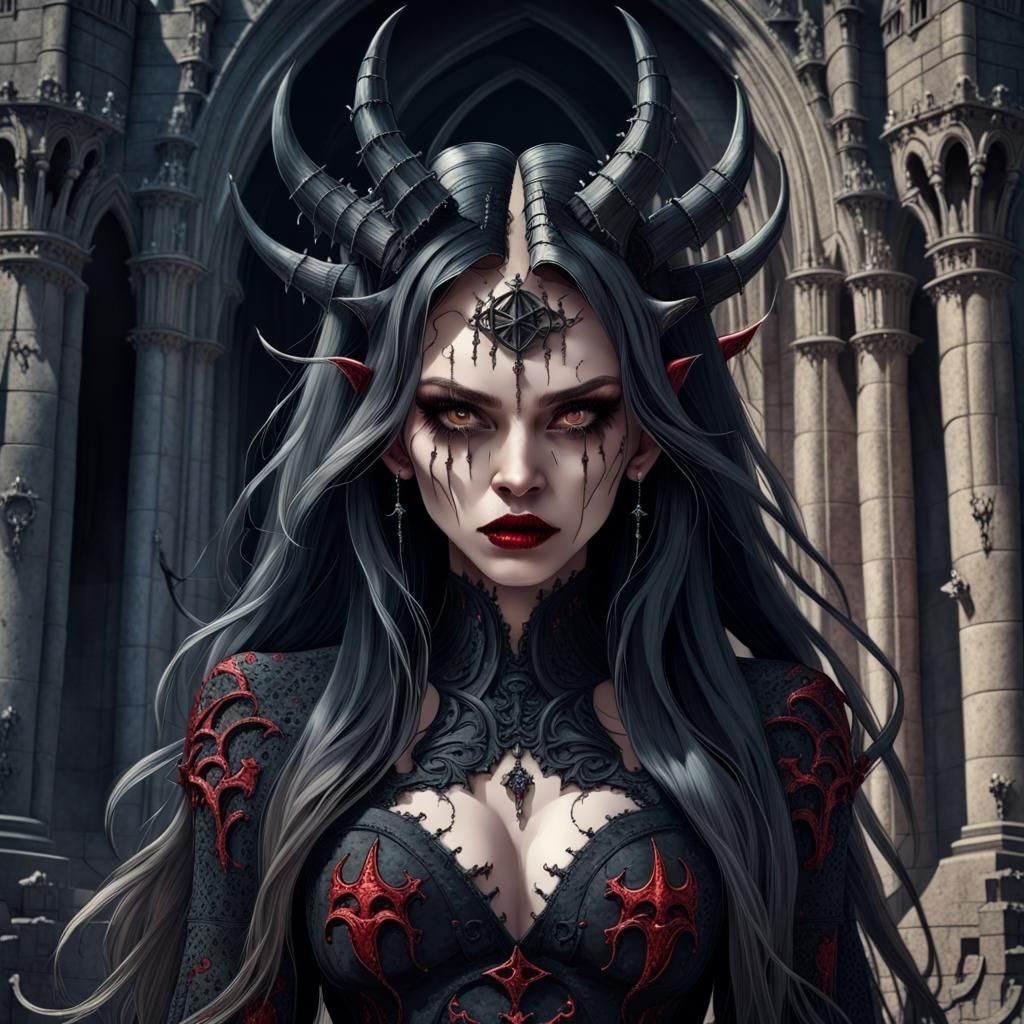 Demon Goddess in Gothic Castle, Digital Art