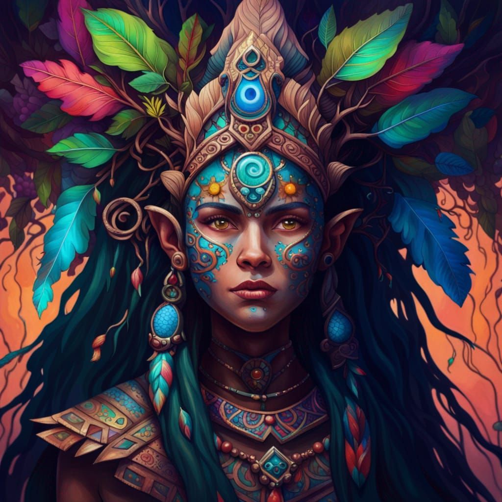Ancient Shaman Portrait in Storybook Realism
