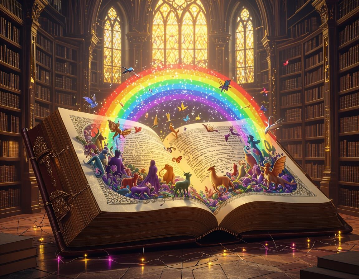 Mythical Book in Mystical Library, Art Nouveau Style