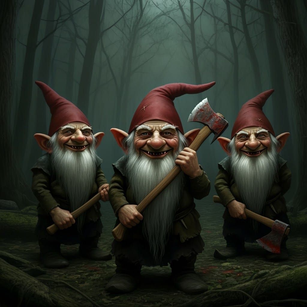 Sinister Gnomes in Eerie Forest, Gothic Fantasy Style