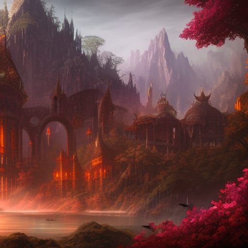 Fantastical Guild Matte Painting in Deep Color