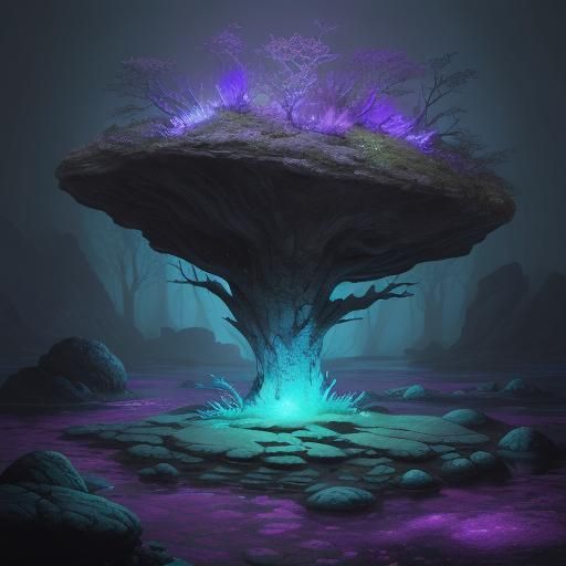 Bioluminescent Axolotl Emerges in Stone Dreamscape