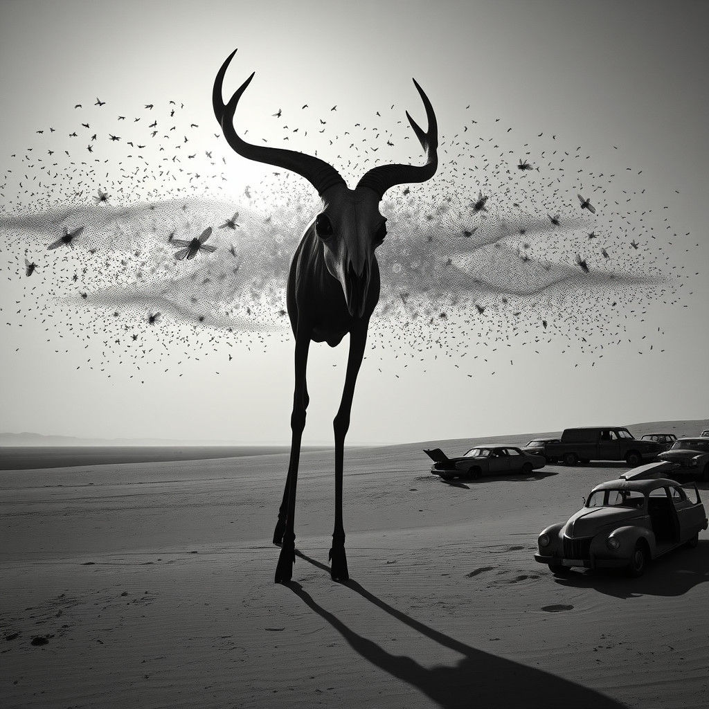 Okapi Skull in Desert Graveyard: Surrealist Photography