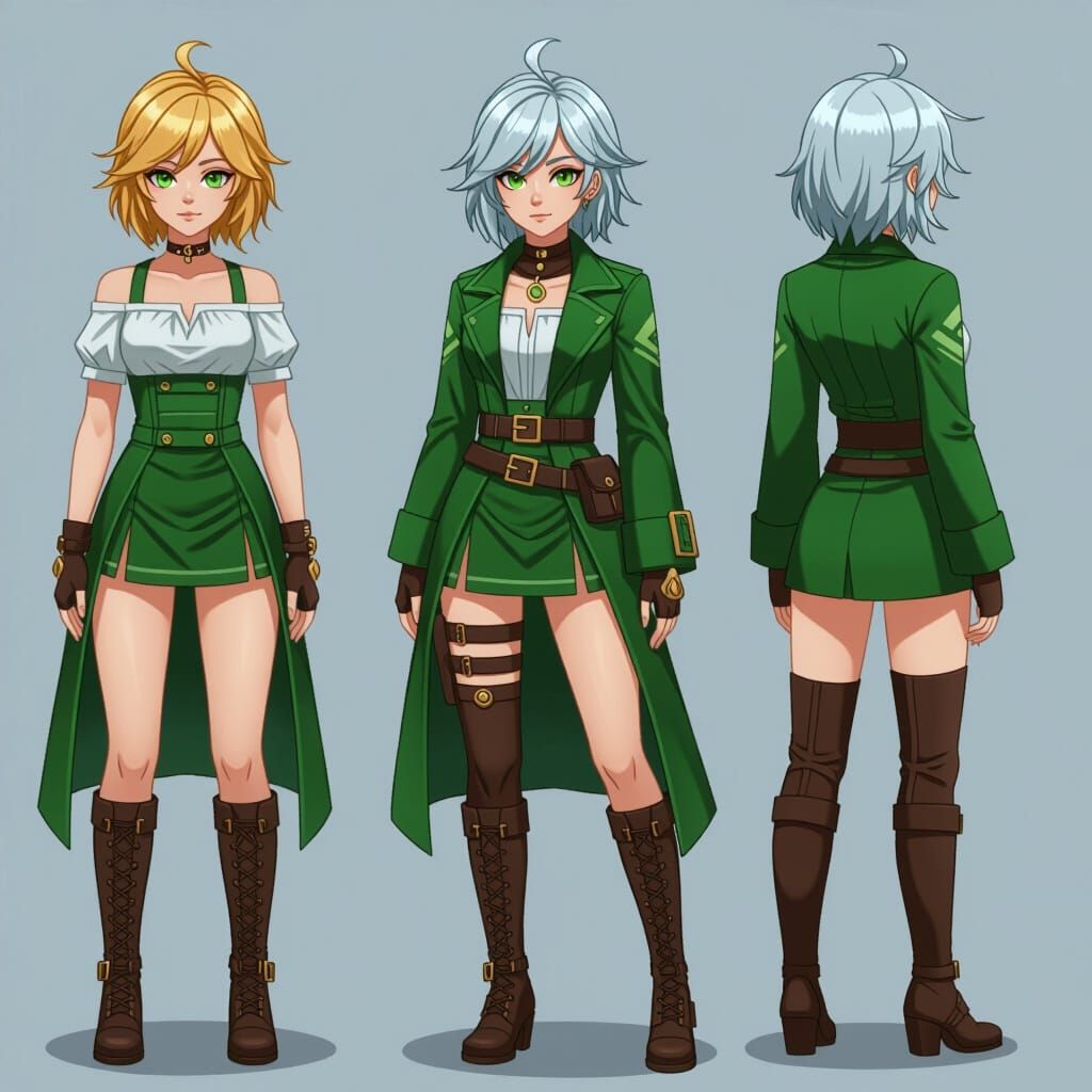 Female Portrait with Green Skin and Short Hair