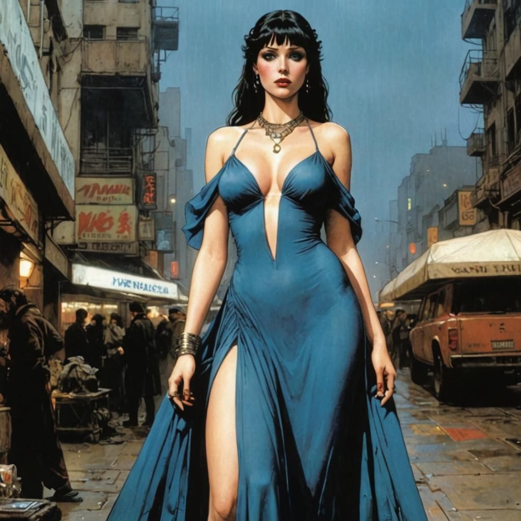 Desirable Woman in Lush Dress, Heavy Metal Art