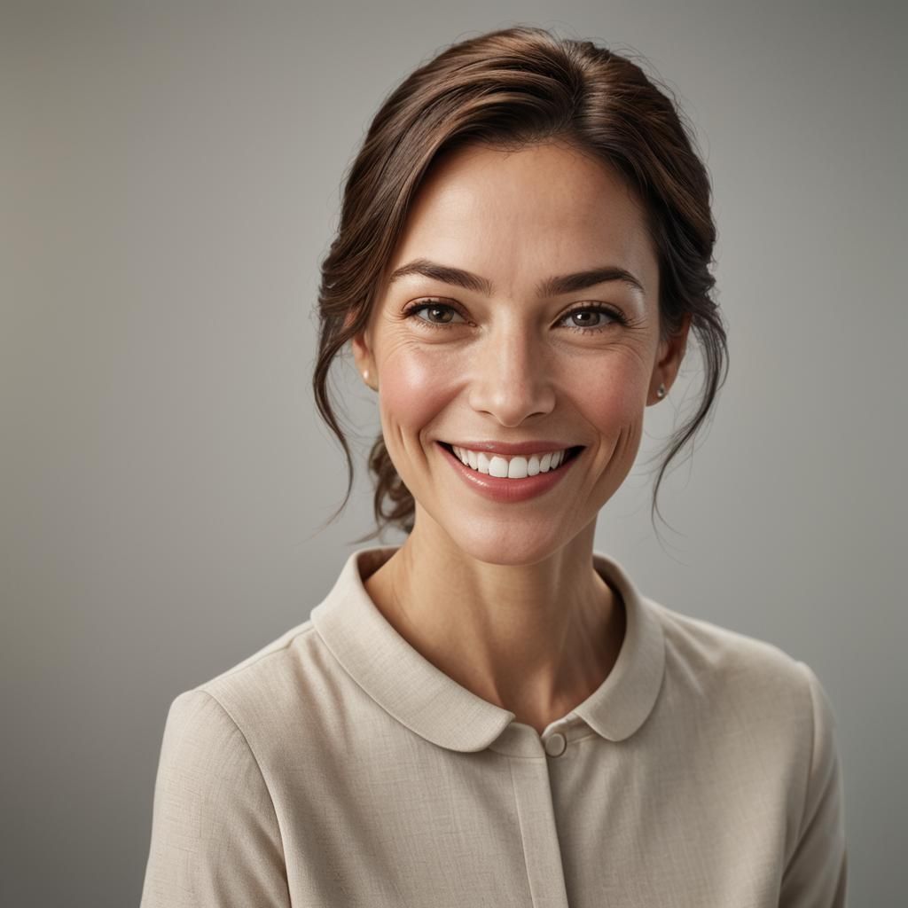 Photorealistic Portrait of Smiling Woman in Studio
