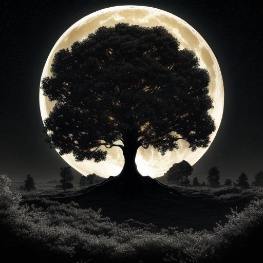 Hyperrealistic Tree of Life Under a Celestial Sky