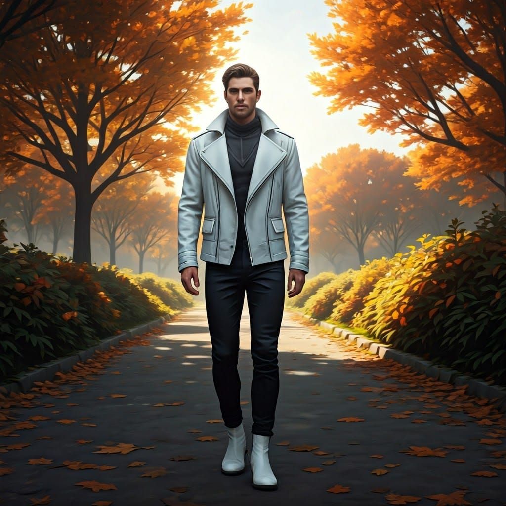 Sophisticated Man in Central Park, Matte Painting Style