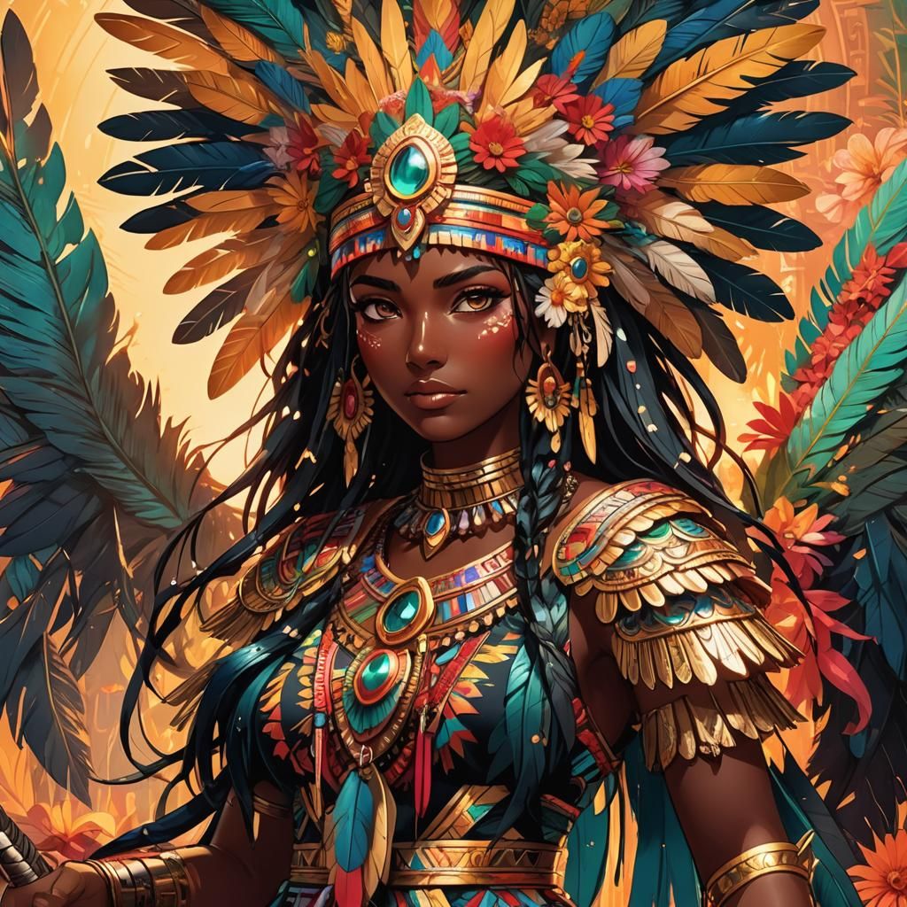 Vibrant Anime Manga Aztec Girl Portrait