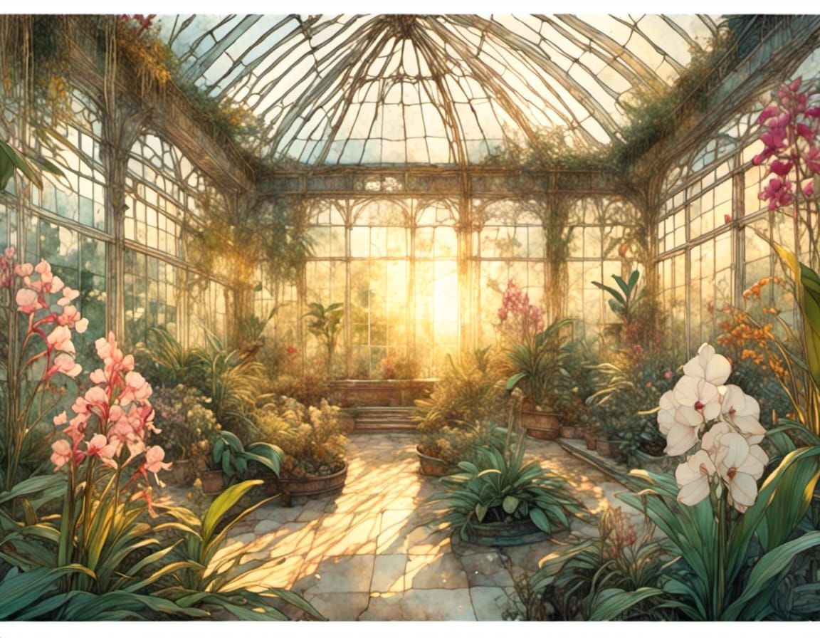 Orchid Collection in Botanical Garden Glasshouse