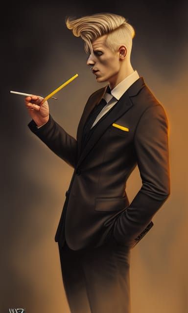 Handsome Blond Man in Suit with Cigarette